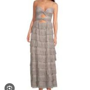 Grace Metallic Plisse Sweetheart Neck Cut-Out Tiered Dress